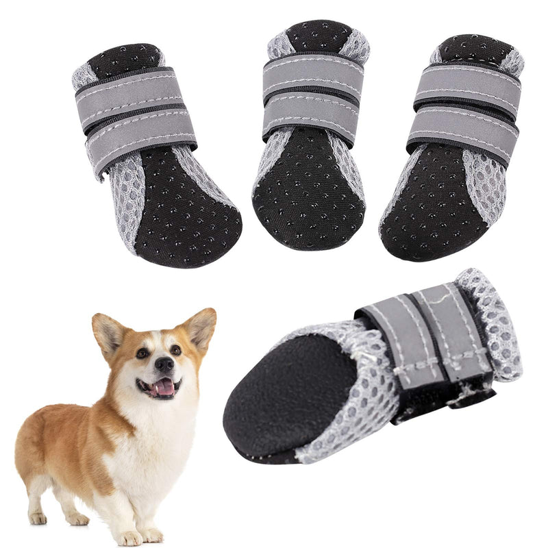 SUNFURA Lightweight Dog Boots, Breathable Mesh Dog Shoes with Adjustable Reflective Magic Sticker Strips and Rugged Anti-Slip Sole, Outdoor Booties Pet Paw Protector for Small Medium Dogs Black - PawsPlanet Australia