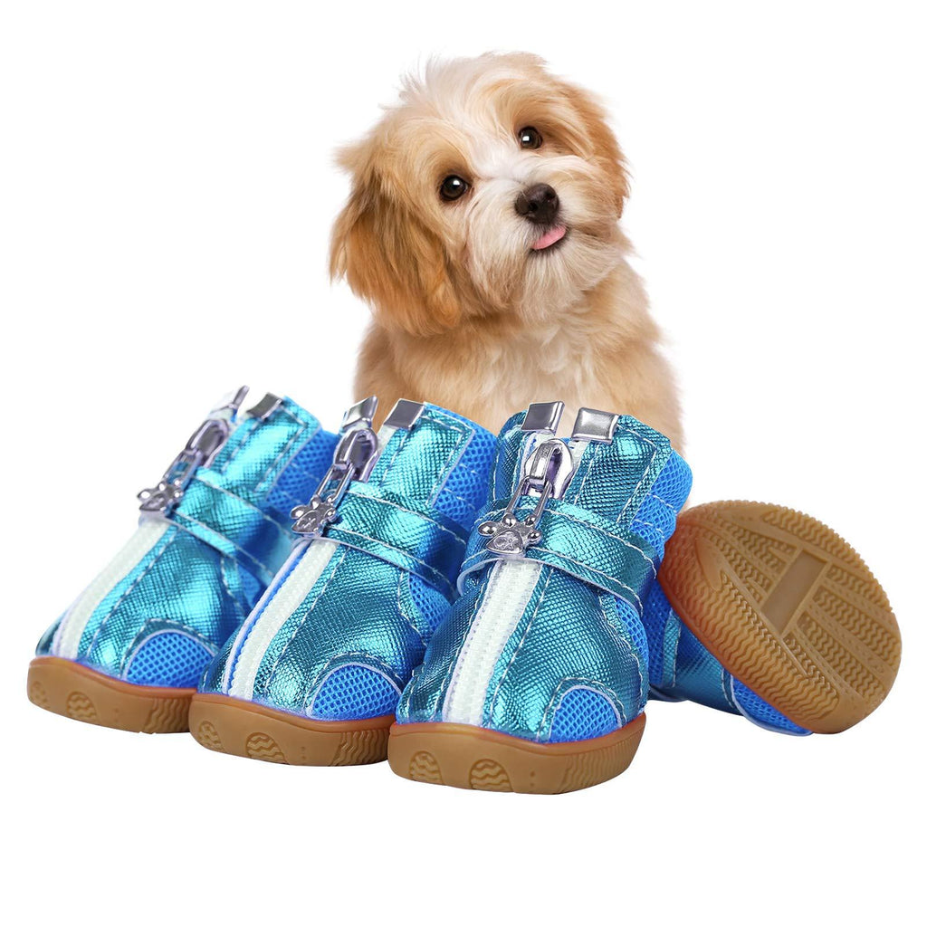 SUNFURA Breathable Dog Boots, Outdoor Dog Shoes with Wateproof Anti-Slip Durable Sole and Adjustable Straps, Puppy Paw Protector with Zips for Small Dogs Hiking Running Walking X-Small Blue - PawsPlanet Australia