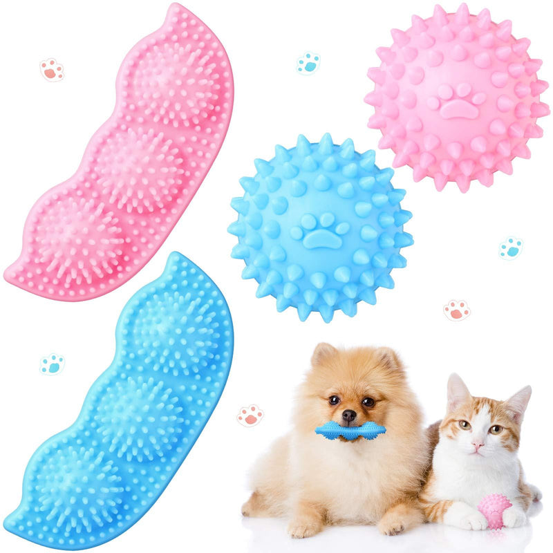 4 Pieces Puppy Dog Chew Toys Pea and Spherical Shaped Dog Teething Toys Soft Puppy Teeth Cleaning Toys Interactive Dog Biting Toys Rubber Puppy Toys (Blue, Pink) - PawsPlanet Australia