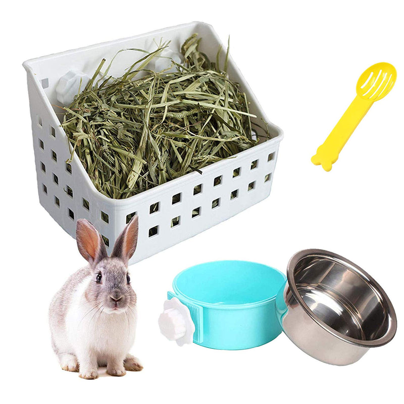 kathson Rabbit Hay Feeder Hay Manger Less Wasted Grass Holder Rack Removable Stainless Steel Crate Bowl Water Food Feeder for Rabbits Bunny Chinchilla Guinea Pigs - PawsPlanet Australia