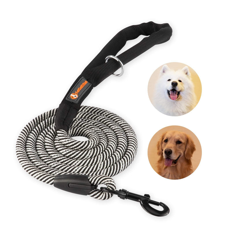 FAT CHAI & MARK 6FT Heavy Duty Rope Dog Leash with Soft Padded Handle Highly Reflective Threads Strong Training Leashes for Small Medium Large Puppy Dogs Black-White 6FT 1/2'' - PawsPlanet Australia
