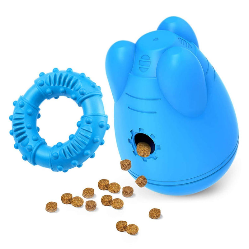 Topyuan Treat Dispensing Dog Toys Interactive Dog Chew Toy, Wobble Dog Puzzle Squeaky Dog Toys for Large Medium Dogs, Toughest Natural Rubber Dog Food Dispenser Dental Care, Training Toy … Blue+Blue A - PawsPlanet Australia