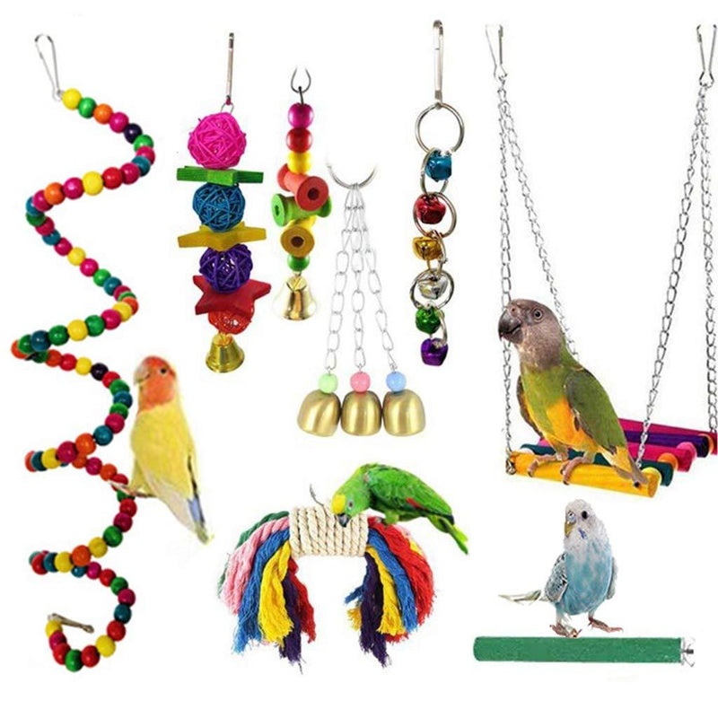 Small Bird Swing Toys, Bird Parrot Swing Chewing Toys - Hanging Bell Birds Cage Toys 8 Pcs - PawsPlanet Australia