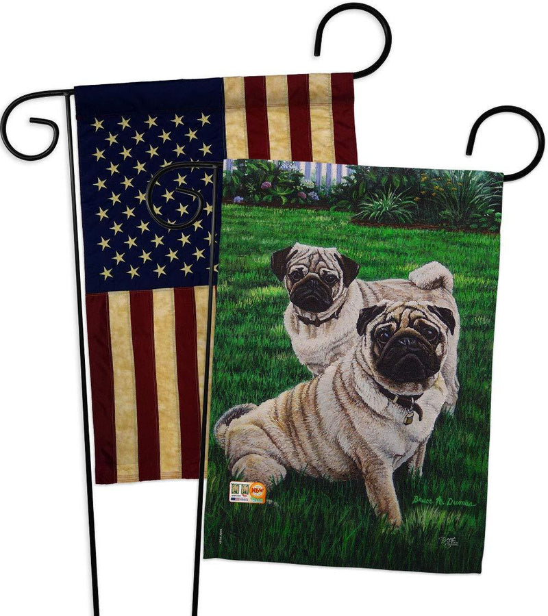 Breeze Decor Pugs Love Garden Flag Pack Dog Puppy Spoiled Paw Canine Fur Pet Nature Farm Animal Creature Vintage Applique House Decoration Banner Small Yard Gift Double-Sided, Made in USA - PawsPlanet Australia