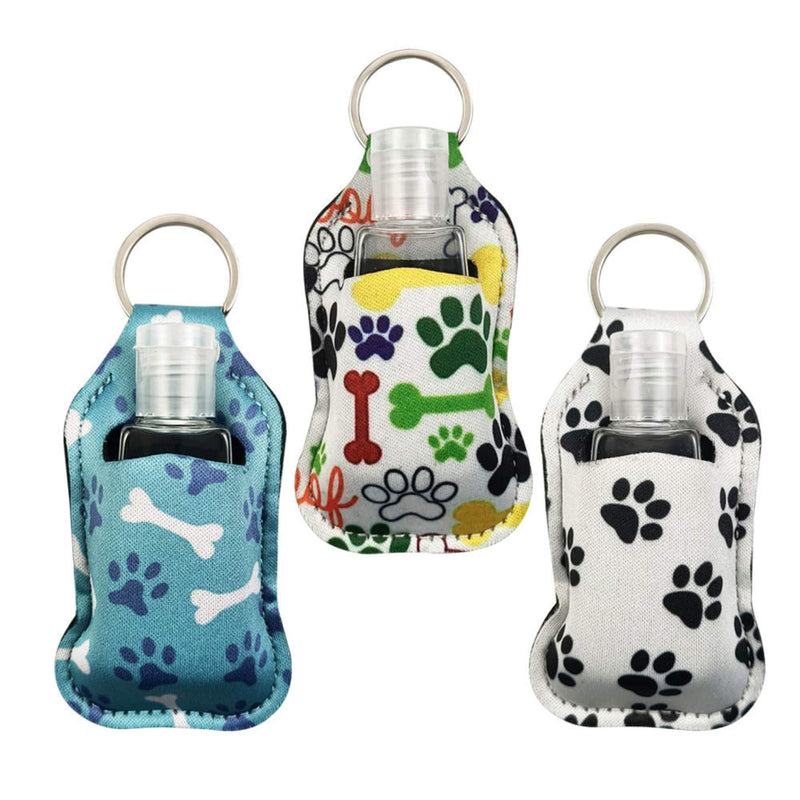Hand Sanitizer Holder Keychain 3 Pack with Empty Refillable 1 oz Travel Size Bottles – Neoprene case in Dog Patterns with Key Ring to Clip on Waste Dispenser Bag or Leash - PawsPlanet Australia