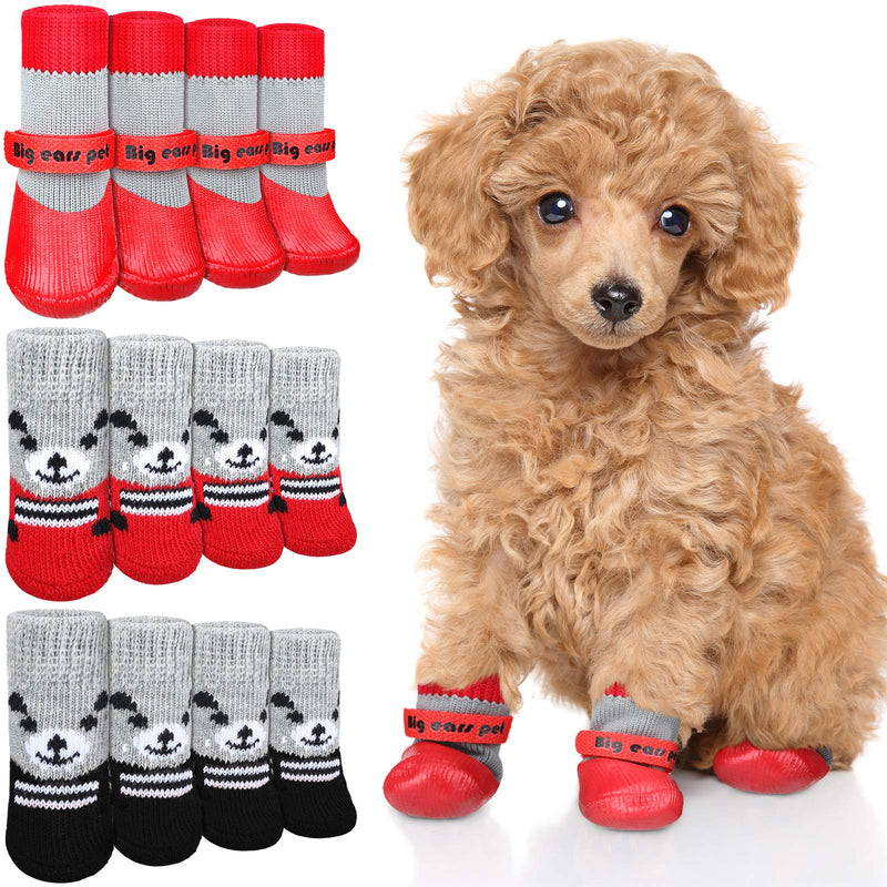 12 Pieces Dog Socks Non-Slip Pet Knit Socks and Dog Paw Protector Set Waterproof Pet Socks with Straps Rubber Sole Gripper Outdoor Dog Sock Boot for Hardwood Floor Small Medium Dog Cat Red - PawsPlanet Australia