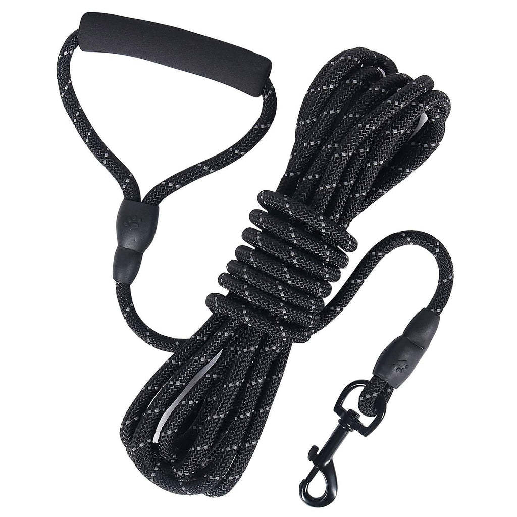 Dog Check Cord, 20FT/6M Floatable Long Reflective Recall Dog Training Rope with Soft Handle for Hiking, Camping, Walking (Black) - PawsPlanet Australia