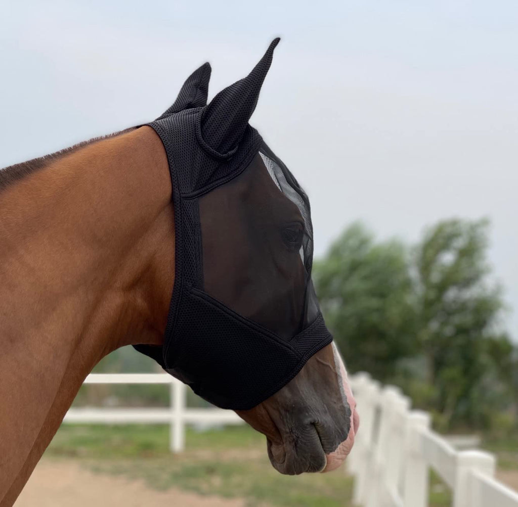 TGW RIDING Horse Mask with All-Round Breathable Mesh Non Heat Transferring,UV Protection for Horse,80% UV Eyes Protection for Horses Black XL - PawsPlanet Australia