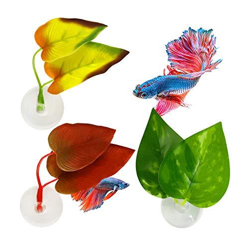 Abizoo 3 Pieces Betta Fish Leaf Silk Pad Bed Multicolor Double Leaves with Suction Cups Hammock for Betta Fish Plants - PawsPlanet Australia
