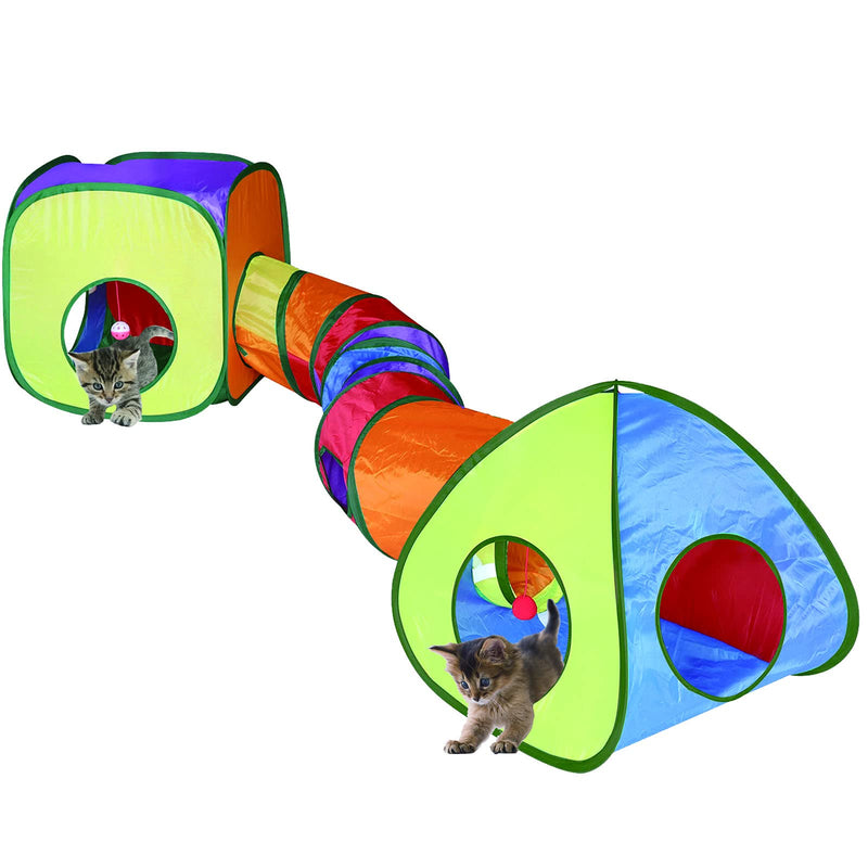 Cat Tunnel Toy and Cubes Combo, Cat Tunnels for Indoor Cats with Play Ball, Interactive Crinkle Collapsible Tent and Cubes, Cat Tube for Puppy Pet Rabbit - All in One Set of 3 (Rainbow) (Rainbow) - PawsPlanet Australia
