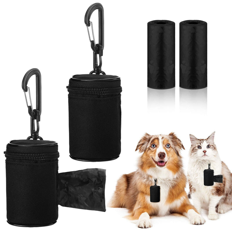 2 Pieces Dog Waste Bag Dispenser Waterproof Dog Poop Holder Leash Attachment for Leash Belt with 2 Rolls of Dog Bags (Black) Black - PawsPlanet Australia