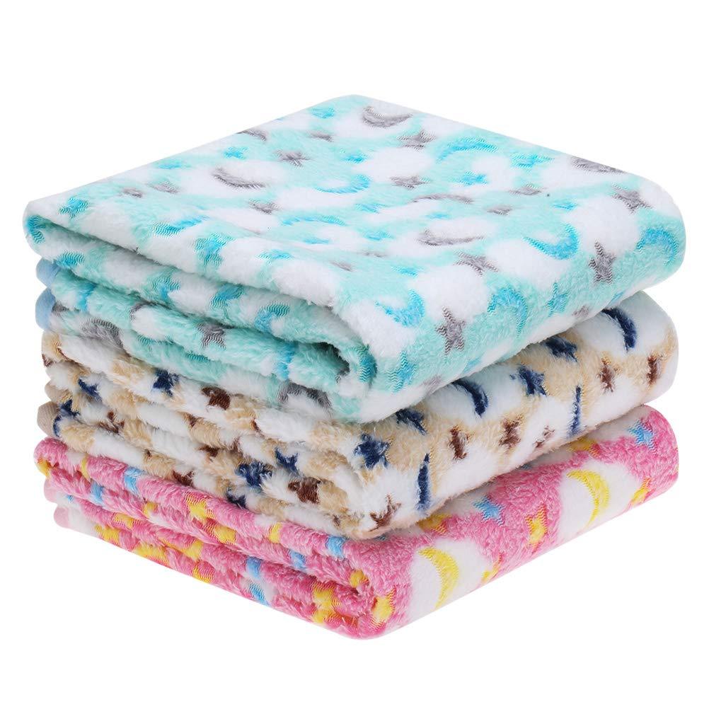 EXPAWLORER 3 Pack Pet Blanket - Super Soft Premium Fleece Small Dog Blanket for Puppy Cat Kitten with Cute Moon and Star Patterns, Pet Throw Blanket, New Puppy Supplies Medium - PawsPlanet Australia