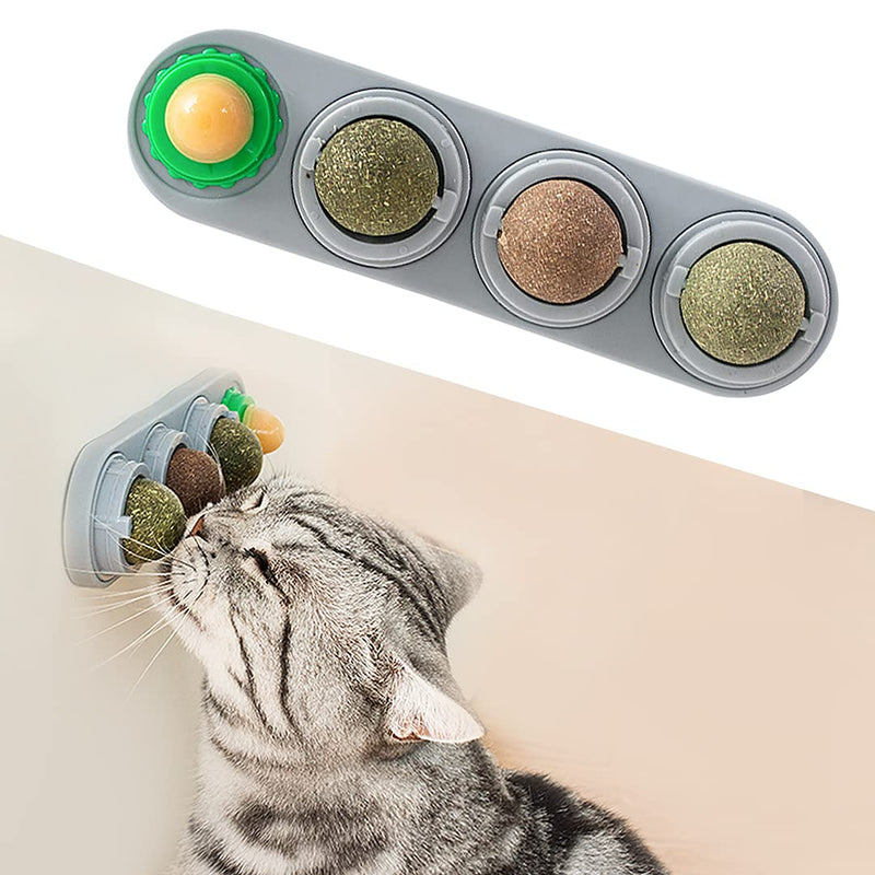 Potaroma 4 Pack Catnip Wall Toys, Detachable Silvervine Balls, Edible Kitty Toys for Cats Lick, Safe Healthy Kitten Chew Toys, Teeth Cleaning Dental Cat Ball Toy, Cat Wall Treats Board - PawsPlanet Australia
