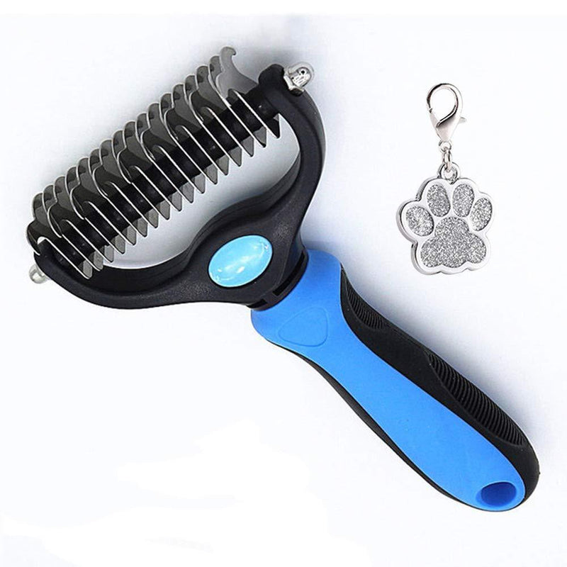 Pet Grooming Brush for Cats & Dogs - Double Sided Safe Dematting Rake Comb for Easy Mats & Tangles Removing - No More Nasty Shedding and Flying Hair - PawsPlanet Australia