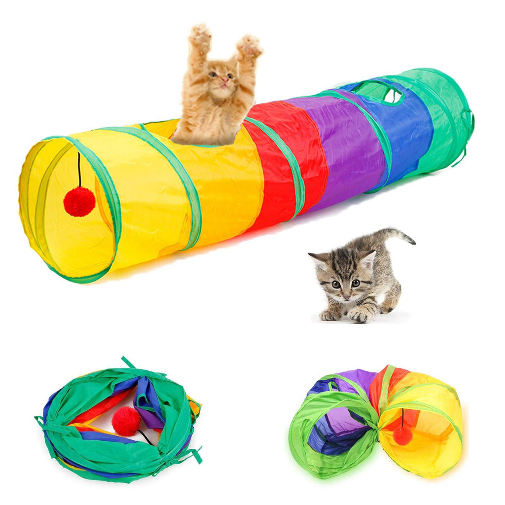 Collapsible Rainbow Cat Tunnel with Play Ball for Indoor Cats, Interactive Cat Tube Toy Foldable Pop-up Pet Tube with 2 Holes and Play Ball, Best pet tunnel for Kitten, Puppy ,Rabbit and Small Animal - PawsPlanet Australia