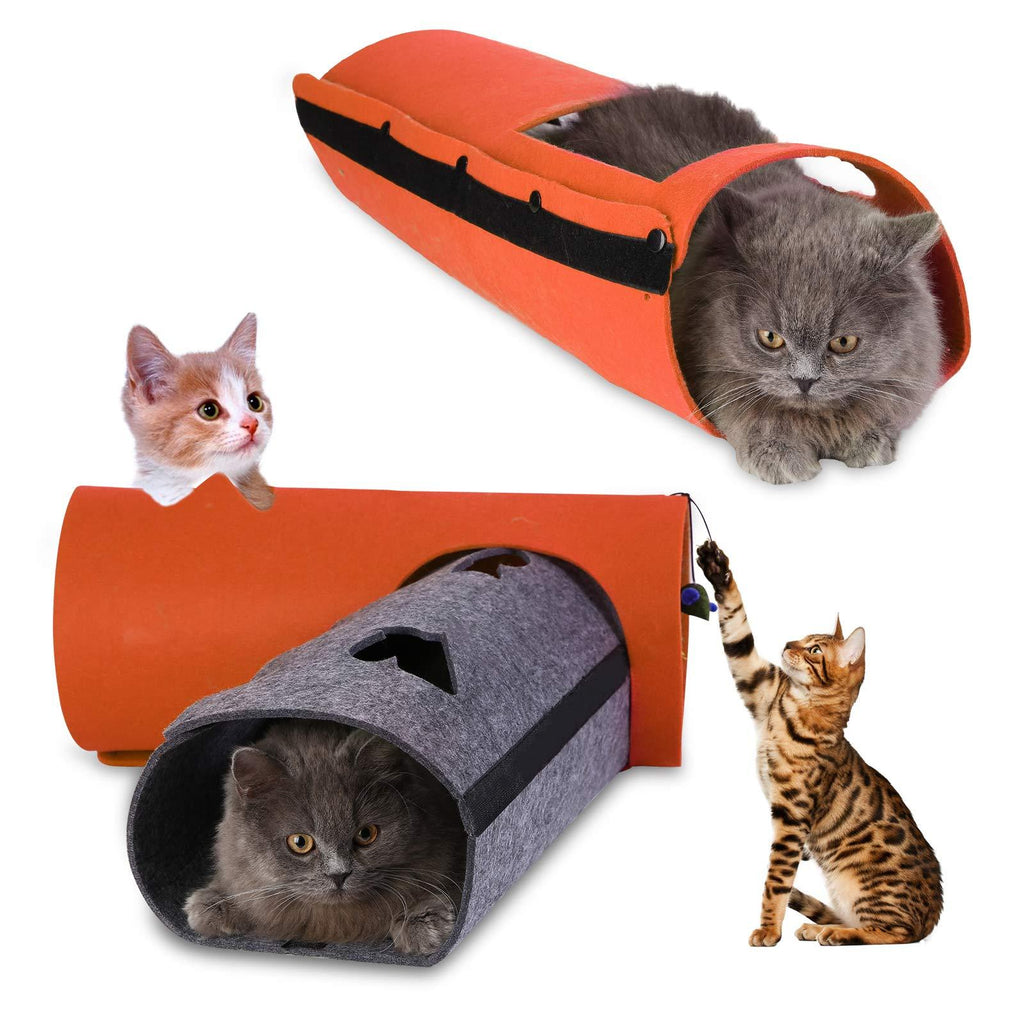 Pet Cat Tunnel - Collapsible 3 Way Play Toy - Tube Fun for Rabbits Kittens and Dogs Orange - PawsPlanet Australia