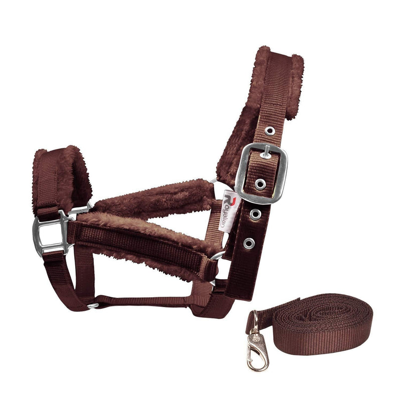 Royalian Equestrian Horse Nylon Padded Fleece Halter With Lead Comfort Protection Head Collar Breakaway Crown Fleece-Lined Cheeks Licols For Safe Riding (Brown) - PawsPlanet Australia