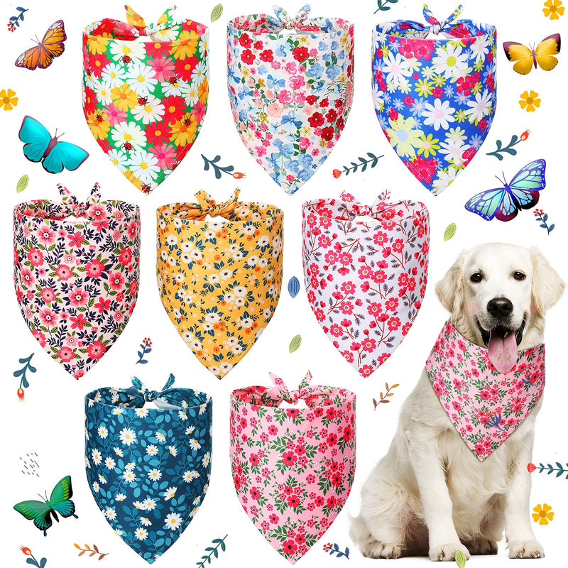 8 Pieces Dog Bandana Flower Print Reversible Triangle Bibs Puppy Scarf Accessories for Dogs Cats Pets - PawsPlanet Australia