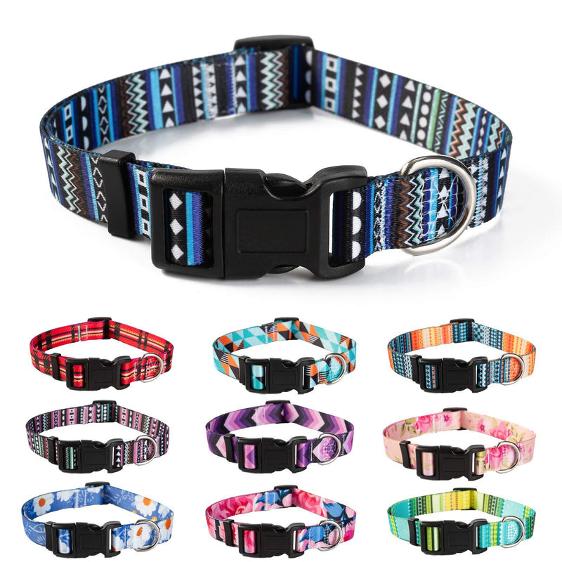 Female Floral Dog Collar Girl for Small Medium Large Dogs, Spring Collars Pattern Geometric, Bohemain Adjustable for Pet Puppy with Safety Buckle Comfort Polyester Nylon Outdoor Walking Running S（Neck 10''-16'',3/5" Width) Bohemian Blue - PawsPlanet Australia