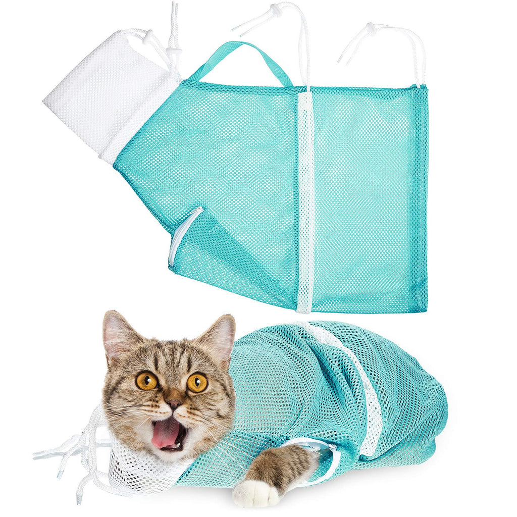 Cat Shower Net Bag Cat Grooming Bathing Bag Adjustable Cat Washing Bag Multifunctional Cat Restraint Bag Prevent Biting Scratching for Bathing, Nail Trimming, Ears Clean, Keeping Calm Green - PawsPlanet Australia