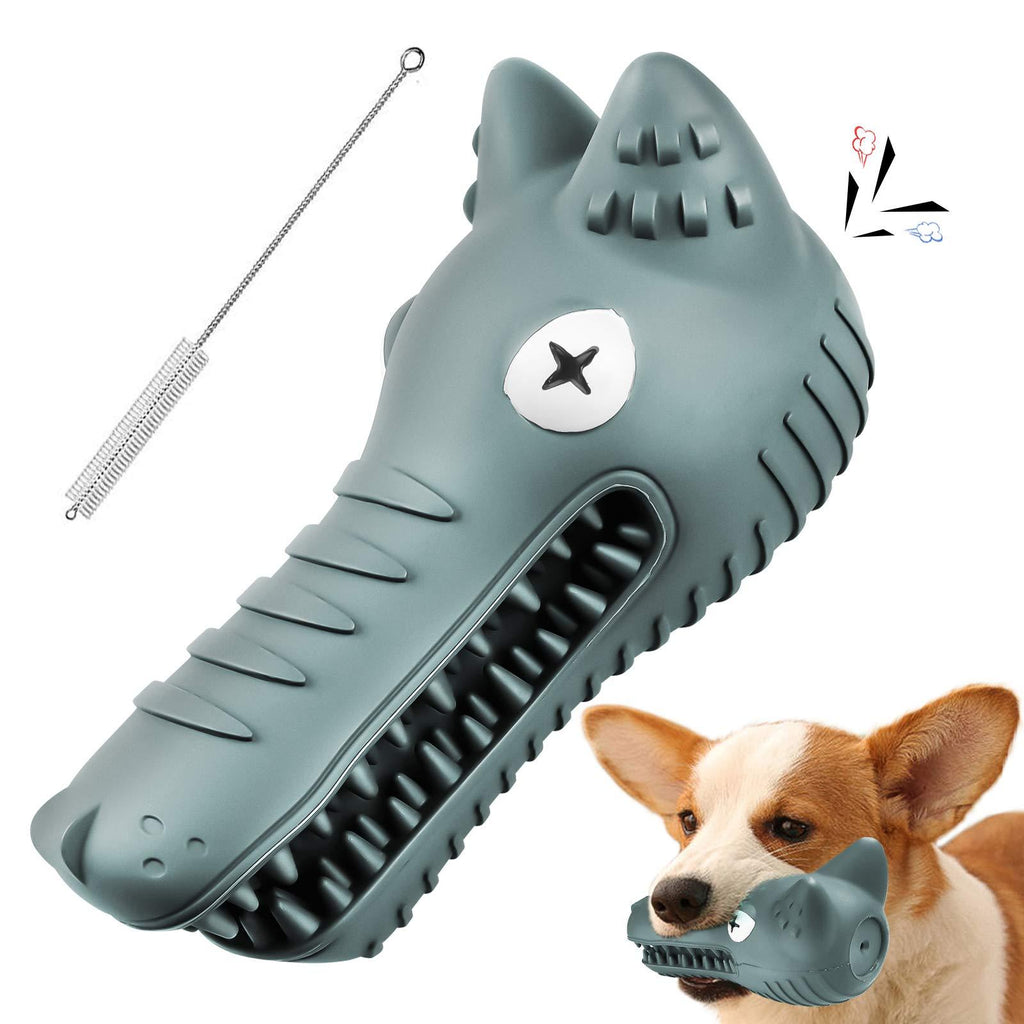 Dog Squeaky Toys for Aggressive Chewers, Tough Dog Chew Toy Large Breed Extra Durable Dog Toys for Medium Large Dogs, Natural Rubber Indestructible Wolf Dog Toys for Puppy Teeth Cleaning Grey - PawsPlanet Australia