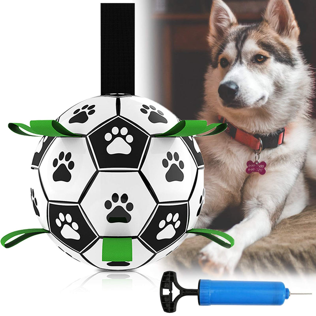 6 Inch Soccer Ball for Dogs, Interactive Dog Toys Balls with Grab Tabs(Easy to Hold) for Large Medium Dogs, Interactive Pets Training Toys Rubber Dog Tug Toy Outdoor Water Toy for Park, Beach, Pool - PawsPlanet Australia