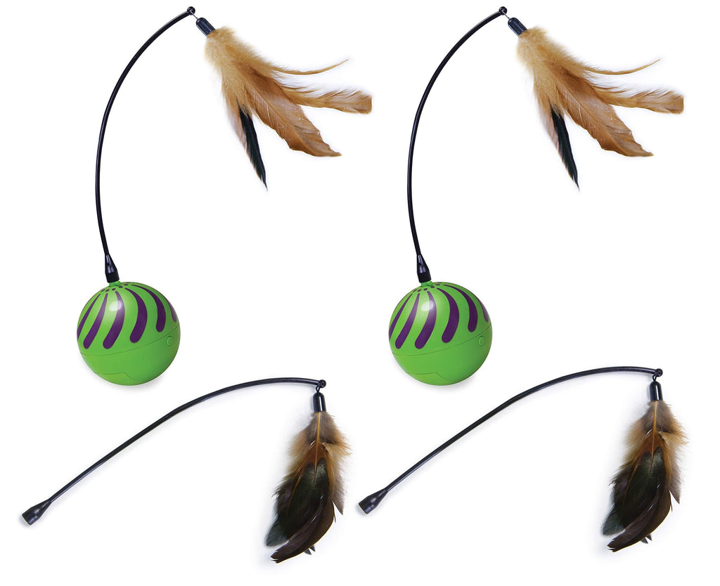SmartyKat, 2 Feather Whirl + 2 Bonus Replacement Wands, Electronic Motion Cat Toy, Interactive Moving Ball, with Spinning Feathers, Battery Powered, Multi-Color (32101-29995-004) - PawsPlanet Australia