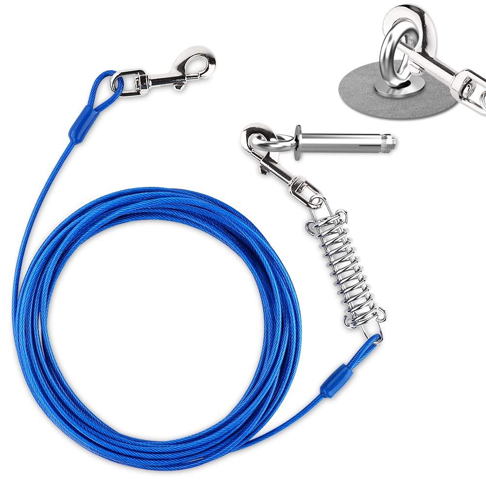 Petbobi Upgrade 30 ft Tie Out Cable for Dog with Expansion Bolt Stake, Durable Spring and Metal Swivel Hooks for Outdoor, Yard, Rust-Proof Training Tether for Small to Medium Dogs Up to 85 Pounds - PawsPlanet Australia