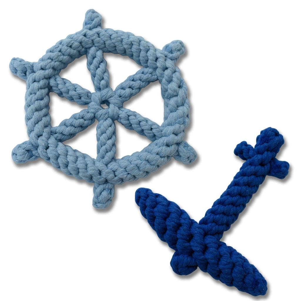 2 Pack Nautical-Themed Dog Toys Rudder and Anchor Cotton Rope Dog Dental Chew Toy Safe Durable Handwoven Chewing and Teething Cleaning Toys for Puppy Pet Gift Set - PawsPlanet Australia