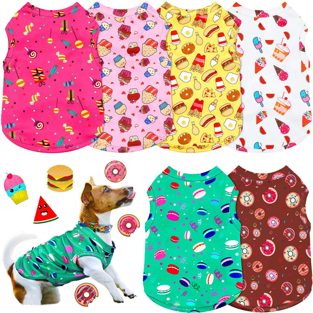 6 Pieces Dog Tee Shirts Puppy Sleeveless T-Shirt Pet Clothes with Hamburger Ice Cream Candy Doughnut French Fries for Dog and Cat Wear, 6 Styles - PawsPlanet Australia