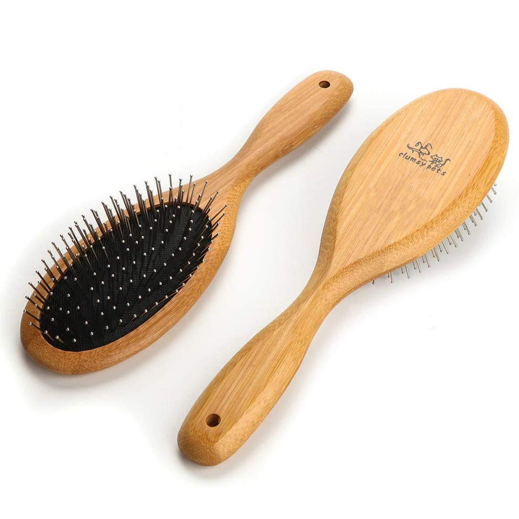 ClumsyPets Dog Pin Brush,Dog & Cat Grooming Brush with Bamboo Handle for All Dog Breeds & All Coat Types Large - PawsPlanet Australia