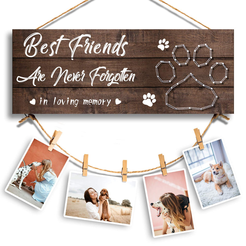 GEMTEND Pet Memorial Gifts, Paw Prints Sympathy Frame Gift for Loss of Dog and Cat, Dog and Cat Memorial Gifts, Clips and Twine for Photo Hanging, Makes a Personalized Gift for Pet Lovers DARK - PawsPlanet Australia
