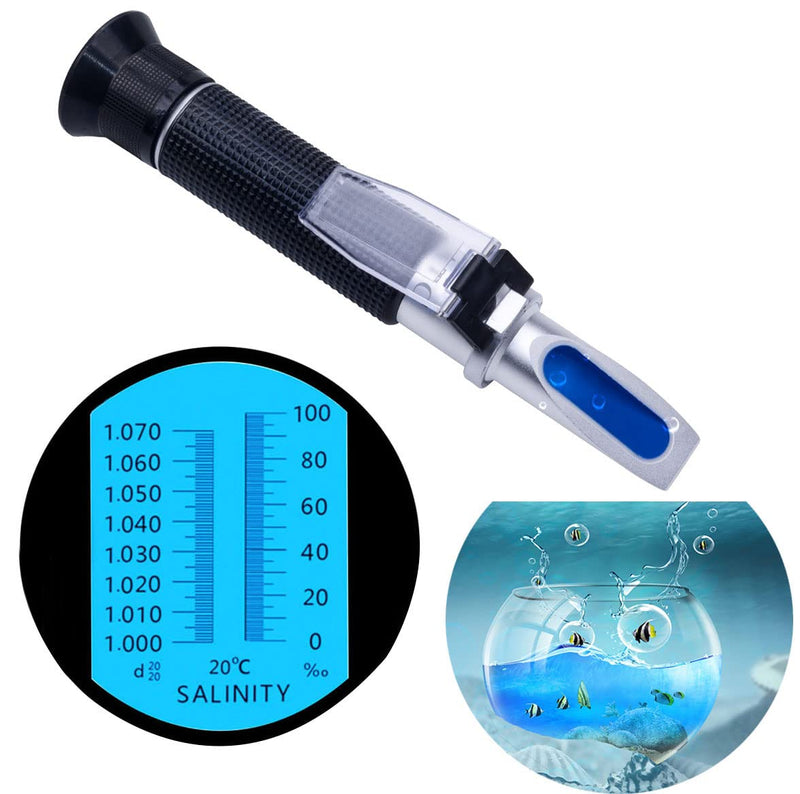 Salinity Refractometer for Aquarium, Marine Monitoring, Saltwater Testing, Dual Scale Salinity Tester 0-100 PPT& 1.000-1.070 Specific Gravity Saline Seawater Refractometer Hydrometer with ATC - PawsPlanet Australia