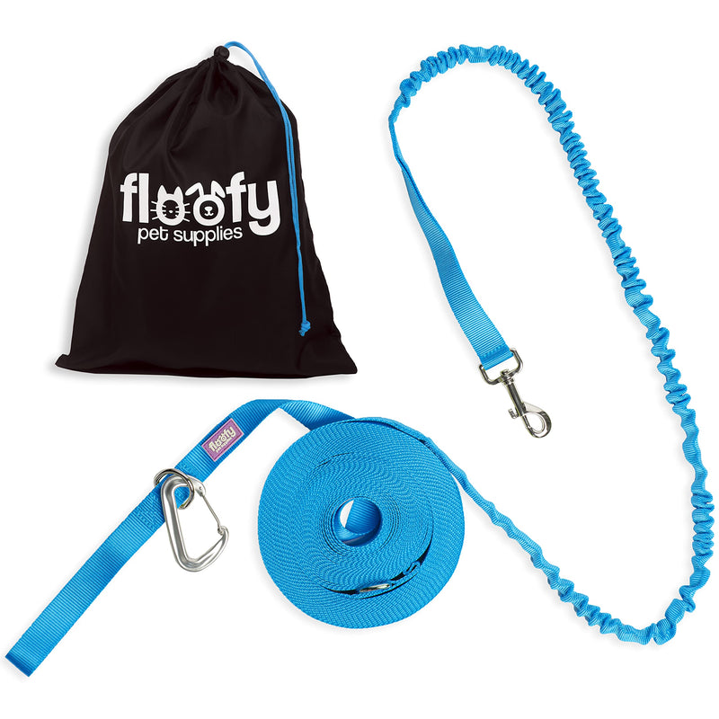 Floofy Pet Supplies Dog Training Leash - Shock Absorbing Bungee - 50ft Obedience Recall Agility Lead - 1 Inch Nylon (Blue) Blue - PawsPlanet Australia