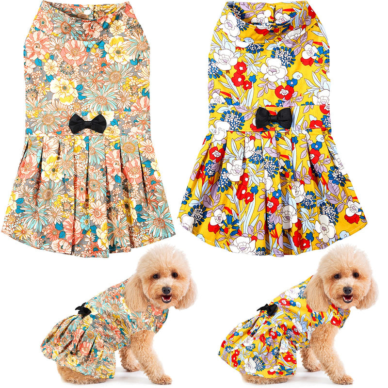 2 Pieces Cute Flower Girl Dog Dress Pet Clothes with Elegant Bowknot Pet Apparel for Puppy Dogs and Cats on Wedding Holiday Summer Party - PawsPlanet Australia