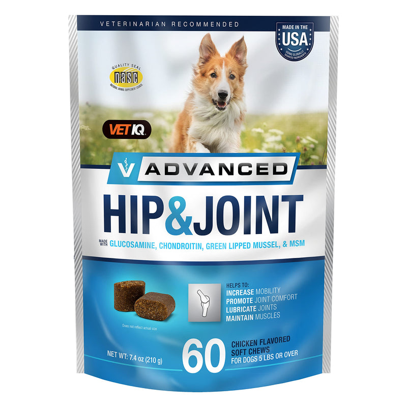 VETIQ Vet Recommended Hip and Joint Supplement for Dogs, Chicken Flavored Soft Chews 60 Count (Pack of 1) Advanced Strength - PawsPlanet Australia