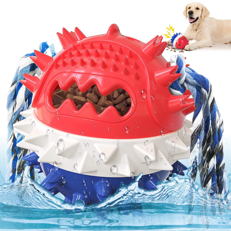 Dog Toys for Aggressive Chewers, Dog Toys Large Breed, Upgraded Tough Durable Dog Chew Toy for Medium Dogs, Pet Chew Toys for Teething, Bouncing Squeaky Dog Toy Ball with Food Dispenser, Red Blue - PawsPlanet Australia