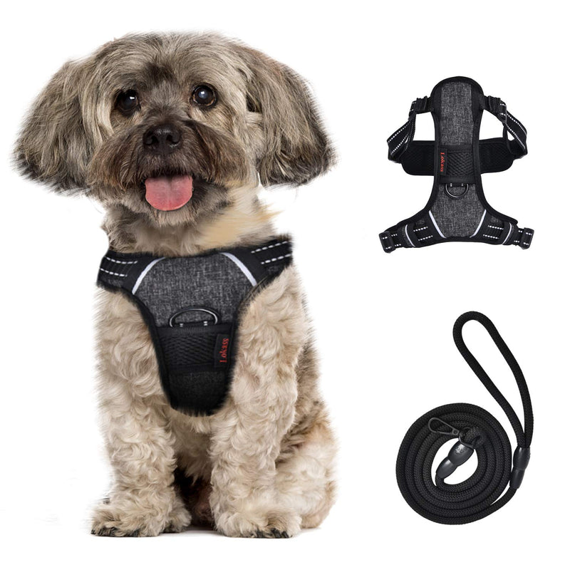 SUPPETS No Pull Dog Harness with Leash Reflective Padded Pet Vest Adjustable Soft Puppy Harness with Easy Control Handle for Small Dogs and Cats, Black,(Neck Girth: 5"-15,Chest Girth: 10.5"-20) Small(Neck Girth: 5"-15",Chest Girth: 10.5"-20") - PawsPlanet Australia