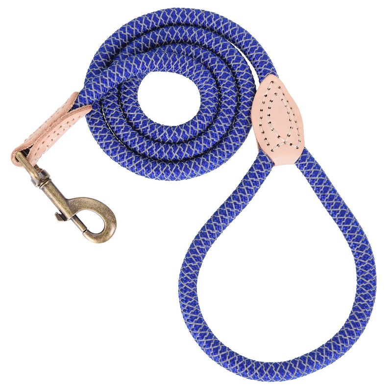 Mile High Life | Chew Proof Dog Leash | Dog Rope Leash | Reflective Dog Leashes | Climbing Rope Dog 1/2" x 4FT Leash w Leather Tip Blue - PawsPlanet Australia