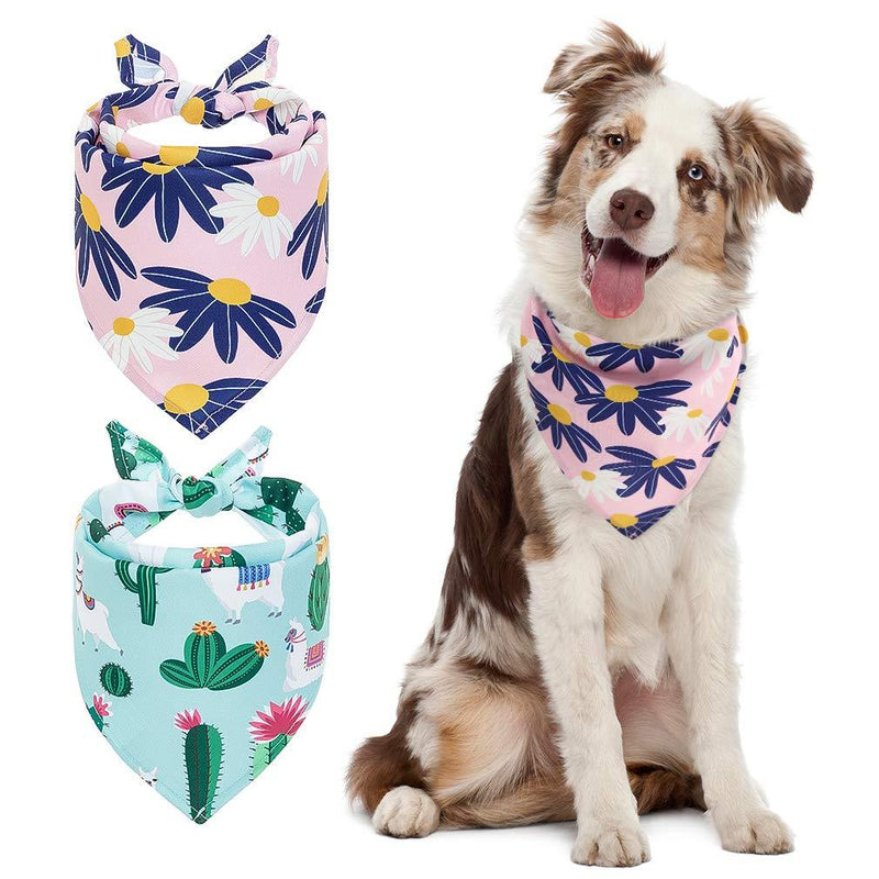 PUPTECK Breathable Dog Bandana 2 Pack for Small Medium and Large Doggies with Plant and Flower Pattern, Soft and Comfortable Adjustable Triangle Scarf - PawsPlanet Australia