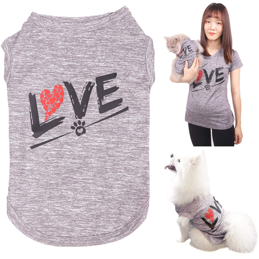 LKEX Dog Shirt/Owner T-Shirt，Soft Breathable Apparel Puppy Costumes Casual Cozy Vests Outfits，Love Pattern Matching Pets/Mommy Athletic Tops Clothes for Small Medium Large Dogs Cats（XS,Pet） X-Small Gray-Pet - PawsPlanet Australia