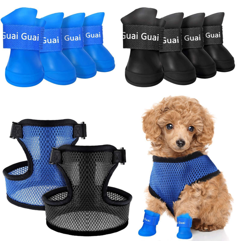 10 Pieces Waterproof Dog Boots Shoes and Adjustable Dog Harness Set, Puppy Non-Slip Pet Boots Cat Harness Escape Proof Mesh Dog Vest for Small Dogs Medium Dogs S - PawsPlanet Australia