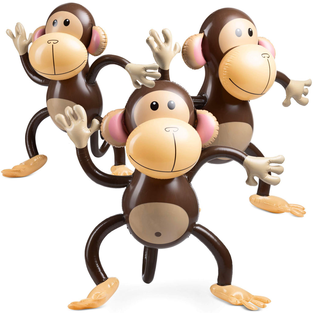 Large Inflatable Monkey (Pack Of 3) 27 Inch Monkeys, For Baby Shower, Safari, Jungle Themed Party's, Birthday Favors And Decorations, For Kids And Toddlers - PawsPlanet Australia