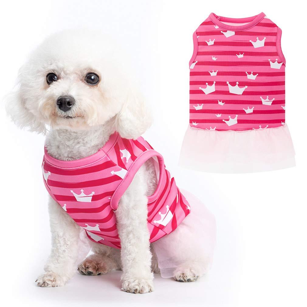 BINGPET Crown Girl Dog Dresses - Cute Pink Princess Puppy Dress Tutu Skirt Outfits, Soft Breathable Dog Apparel Clothes for Daily & Party & Birthday Wear, Fit for Small Medium Dogs X-Small - PawsPlanet Australia