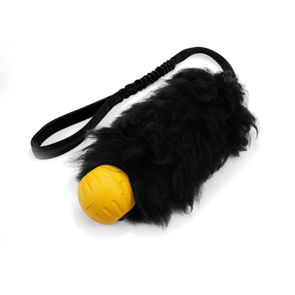 HOWGO Dog Rope Foy,Dog Bungee Chaser Toy 100% Sheepskin,Sheep Smell Tug Toy for All Breeds(Black, Large with Ball) Black With rubber ball - PawsPlanet Australia