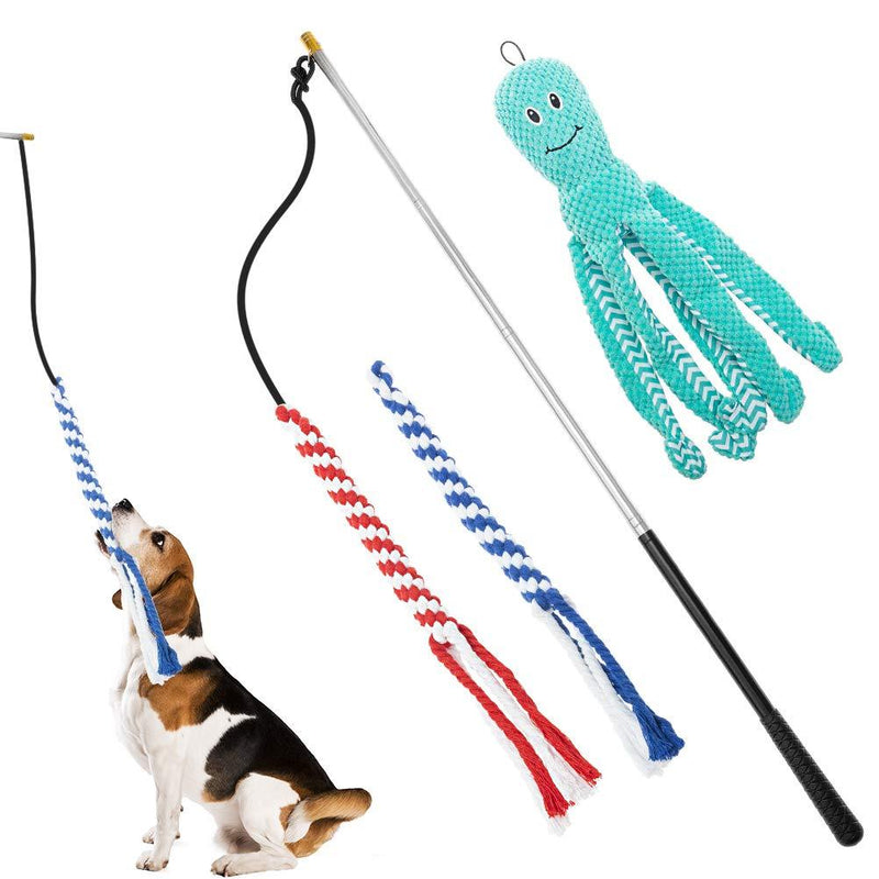 EXPAWLORER Pet Retractable Pole Toy - Dog Flirt Pole Teaser Wand with 2 Rope Chew Toys and 1 Plush Refill New Pattern - PawsPlanet Australia