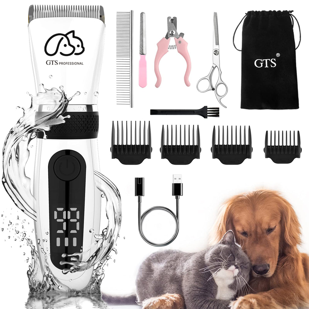 Pet Clippers Professional kit Grooming Dog Adjustable Clipper Low Noise Family Cordless Pet, Hair Trimmers for Dogs and Cats, Washable（IPX5), with LED Display. Black and White - PawsPlanet Australia