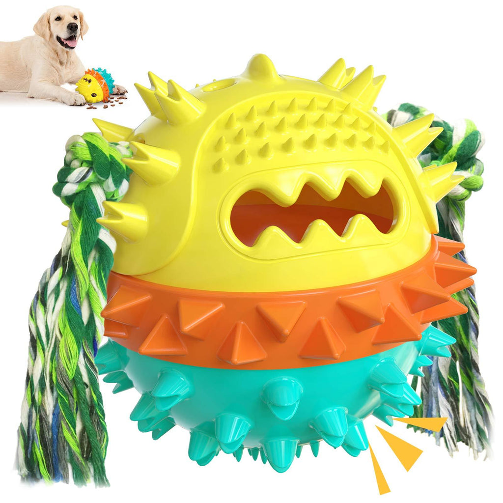 Dog Toys for Aggressive Chewers, Dog Toys Large Breed, Upgraded Tough Durable Dog Chew Toy for Medium Dogs, Pet Chew Toys for Teething, Bouncing Squeaky Dog Toy Ball with Food Dispenser, Yellow - PawsPlanet Australia