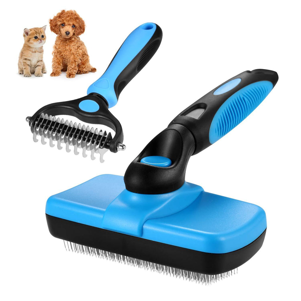 LAIWOO Dog Grooming Brush Cat Brush Self Cleaning Slicker Brush & 2 Sided Pet Neat Grooming Tool for Deshedding, Mats & Tangles Removing - PawsPlanet Australia