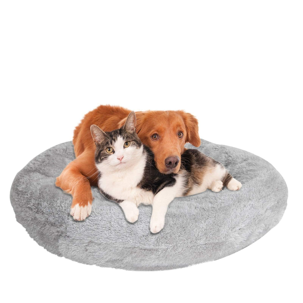 Comfortable Dog Bed Cat Bed, Faux Fur Round Pet Bed for Small Medium Large Dogs, Washable Indoor Sleeping Bed with Non-Slip Bottom Multiple Sizes for Dog&Cat (S (23'' x 23''), Grey) - PawsPlanet Australia